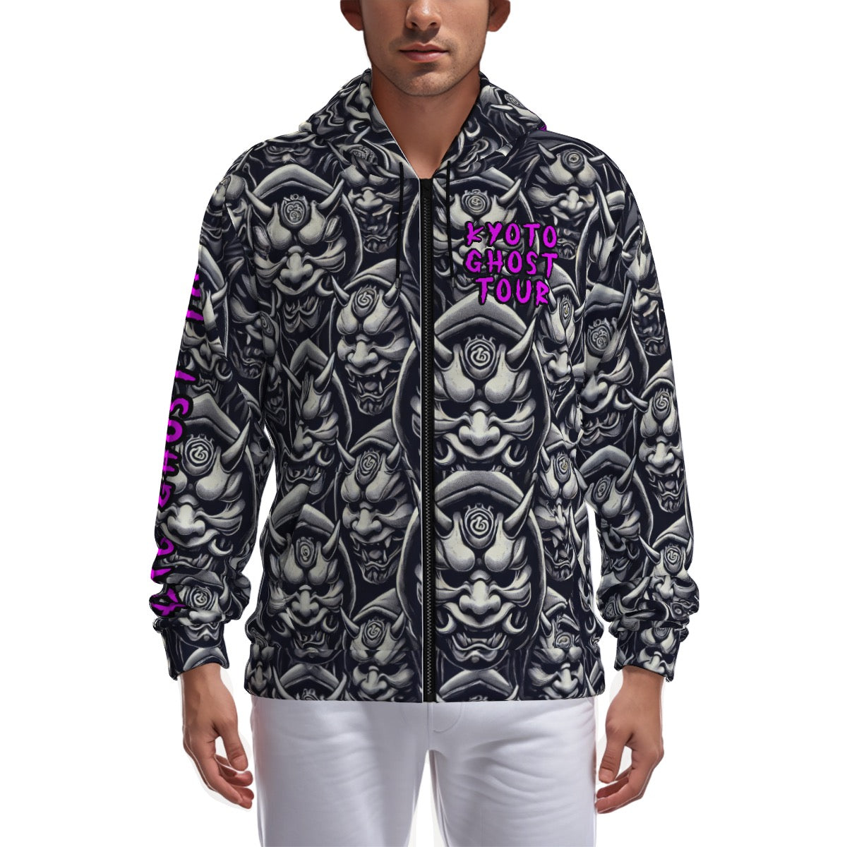 All-Over Print Zip Up Hoodie With Pocket